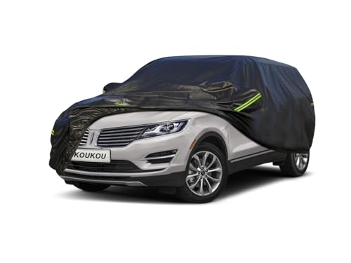 Image of KouKou Waterproof SUV Car Cover Suitable for GMC Terrain from 2010 to 2025, 7 Layers Windproof All Weather Waterproof Outdoor Cover Sun Rain UV Dust Snow Protection. Black