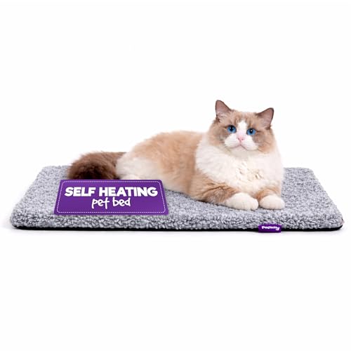 Petlicity Self Heating Cat Bed 60x45cm No Electricity Required Heated Cat Bed with Noiseless Thermal Film - Machine Washable Non-Slip Base Cat Heating Pad for Winter - Two-Toned Grey
