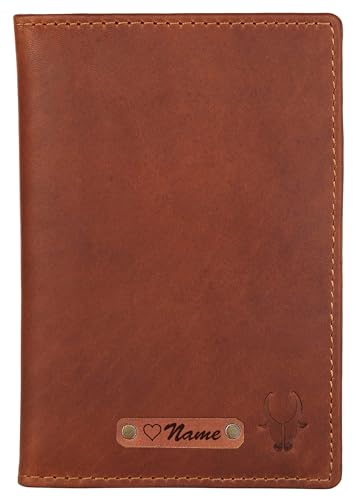 Image of WildHorn Customizable Leather Passport Cover /Case for Gifting | Engrave with Your Name, Company Name or Initials (Cognac)