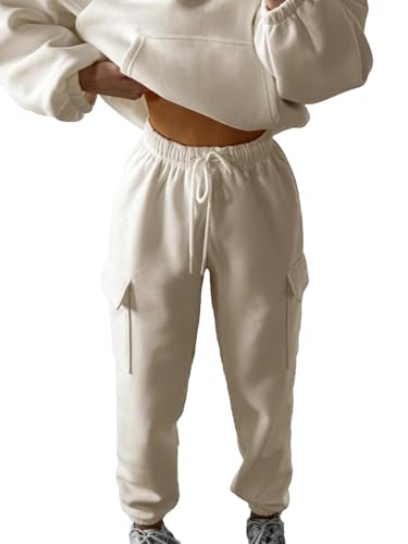 KOTTY Women's Co-Ords Solid Sweatshirt With Sweatpant (White,M)_KTTWINTERSET134M