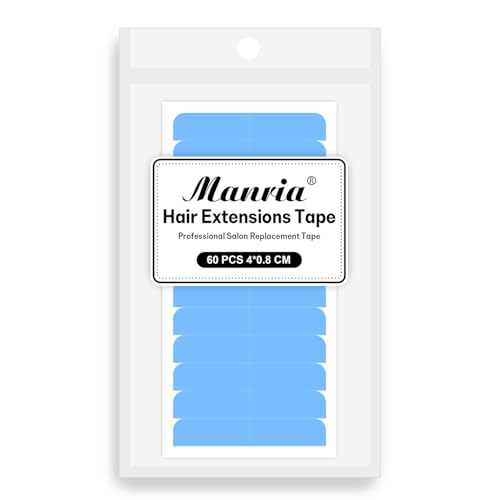 Manria Hair Extension Tapes, Hair Tapes for Extensions, Double Sided Hair Tape Professional Salon Tapes for Hair Extensions Blue 4cm*0.8cm 60 PCS