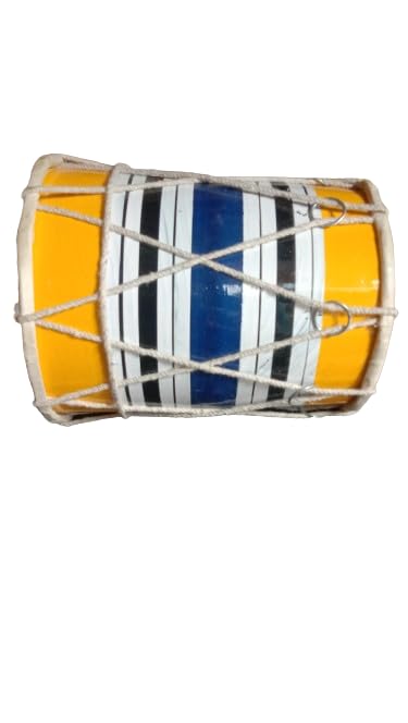 Yellow & Blue Pure Handmade Miniature Musical Instruments Wooden Multi-Color Kids Dholak,Size 8''inch-image-44