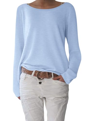 shownicer T-Shirt Damen Elegant U-Boot Ausschnitt Shirts Pullover Basic...