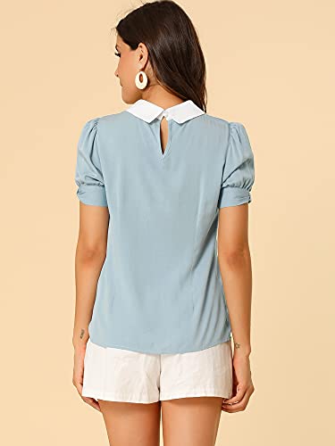 Allegra K Women's Vintage Peter Pan Collar Contrast Puff Short Sleeve Blouse Top Medium Blue by Allegra K - Used condition - Image 10