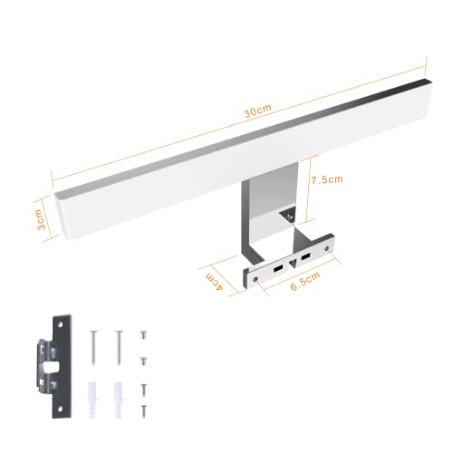 Aourow-LED-Luz-Espejo-5W-500-LumenesLampara-Espejo-Bano-Blanco-Frio-6000KApliques-Espejo-de-Bano-Inoxidable-IP44Sin-Luz-de-Gabinete-Parpadeante-Para-el-Bano-Longitud-del-Producto30cm