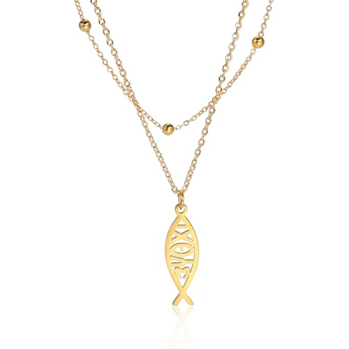 EUEAVAN Ichthus Necklace for Women - Christian Jesus Fish Christ