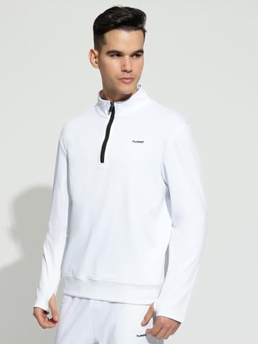 Image of hummel Molin Half Zip Regular Fit Solid Gym Sweatshirt for Men- Premium Polyester Workout Pullover - Comfortable Athletic Training Top