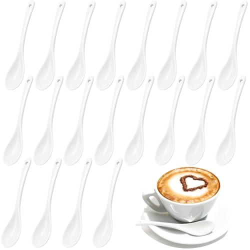 Ferenando Lot de 20 Petite Cuillères à Café en Porcelaine Blanche, 13x2.5cm Petite Cuillère à Dessert, Cuillères en Céramique à Thé, Confiture et...