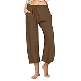 AKTCVVJ Capris for Women Casual Drawstring Waist Loose Fit Pant Straight Leg Fashion Pants Summer Vacation Pant with Pockets Brown