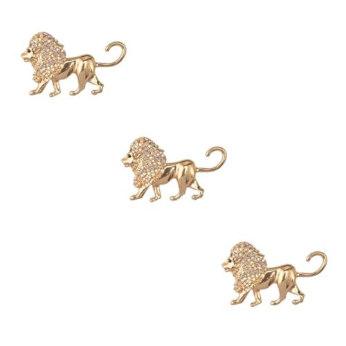 Broche de león para traje de hombre alfiler de solapa con piedras brillantes doradas