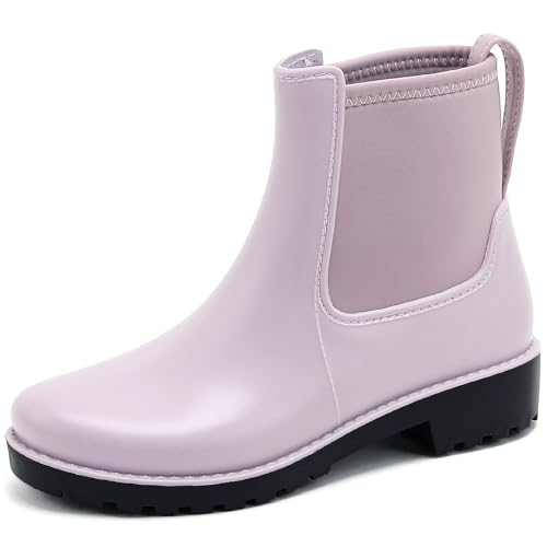 Bkiborkb Women's Rain Boots Short Waterproof Ankle Chelsea Boots Rubber Garden Shoes Non Slip Work Booties Fashion Outdoor