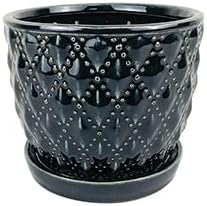 Garden & Home Black 5.5 Inch Indoor Ceramic Planter Pot with an Attached Saucer and Drainage Hole for All House Plants, Herbs, Flowers, Indoor Succulent Plants, Gifts for Mom (Black)