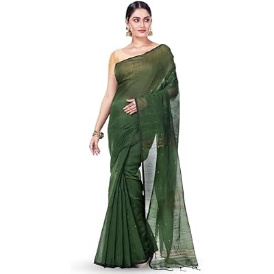 Embellished Zari Taant Saree - 2723085, Green, One Size, Green, One Size