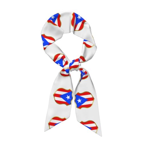 Flag of Puerto Rico Badge Women'S Luxury Satin Silk Scarf for Hair Neck Purse - Soft Lightweight Sun Protection Bandana Accessory with Glossy Finish for Summer Handbag Decoration