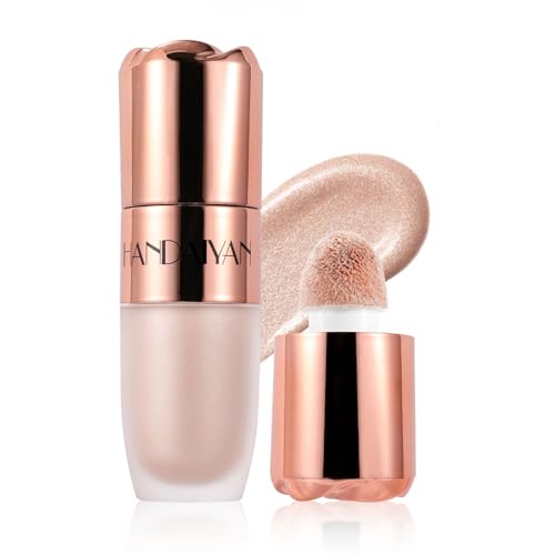 Maquillaje Iluminador Líquido, Bronzer Iluminador Facial con Aplicador de Cojín, Acabado Brillante Natural, Maquillaje Iluminador Facial en Crema Suave y Ligera #Tea Cake