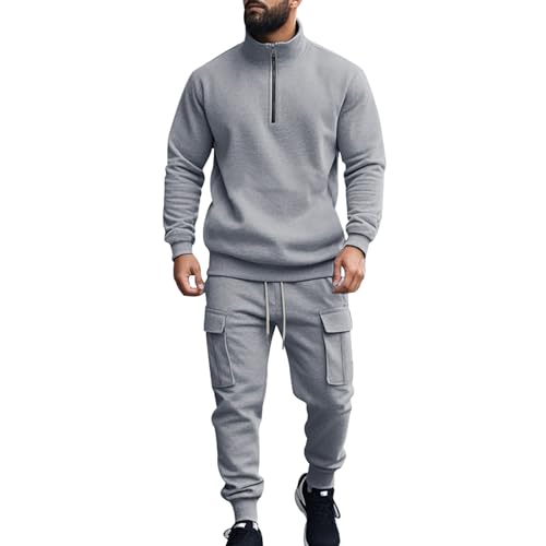 Combinaison de sport couleur unie gris clair avec pull zippé automne hiver taille L