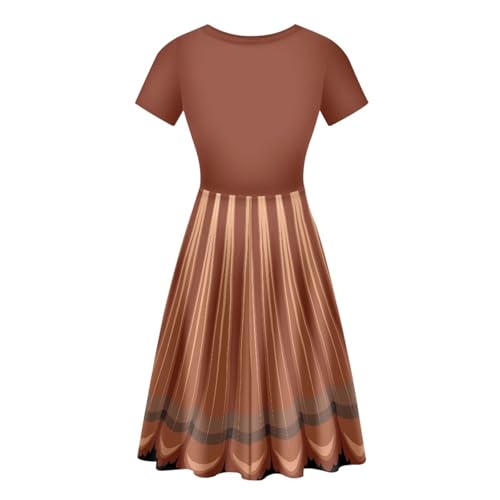 Image of POLERO Women Puffy Swing Elegant Party Midi Dresses Short Sleeve Round Neck A-Line Dress