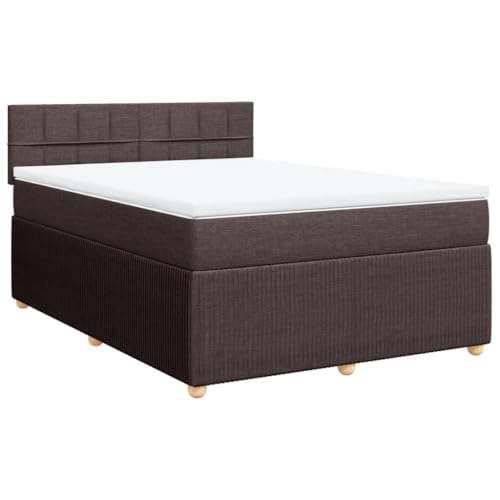 vidaXL Cama con somier, cama doble con colchón, colchón, estructura de cama con cabecero, cama tapizada, cama para dormitorio, color marrón oscuro 160 x 200 cm, tela