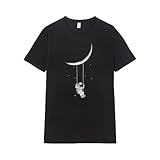 Pampling Camiseta de Manga Corta, 100% Algodón, Ropa Unisex para Hombre y Mujer, Serigrafiada con Cuello Redondo y Corte Recto, Color Negro (Moon Swing, XL)