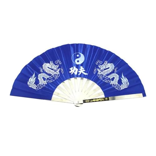 Éventail de tai-chi et kung-fu GIUPLOKID pliable bleu avec côtes en acier inoxydable