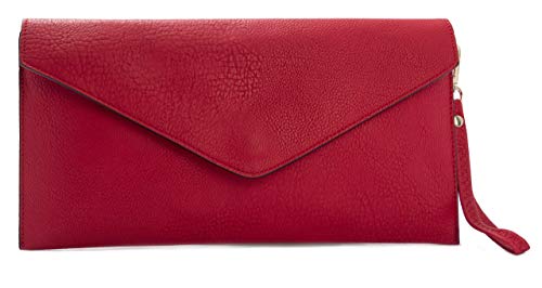 BHBS Bolso para Dama tipo Sobre de Mano en Imitación Piel con Correa para Hombro Larga ( Red)