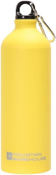 Mountain Warehouse Water Bottle - 1L Litre Matt Aluminium Drinking Drinks Flask + Carabiner Light