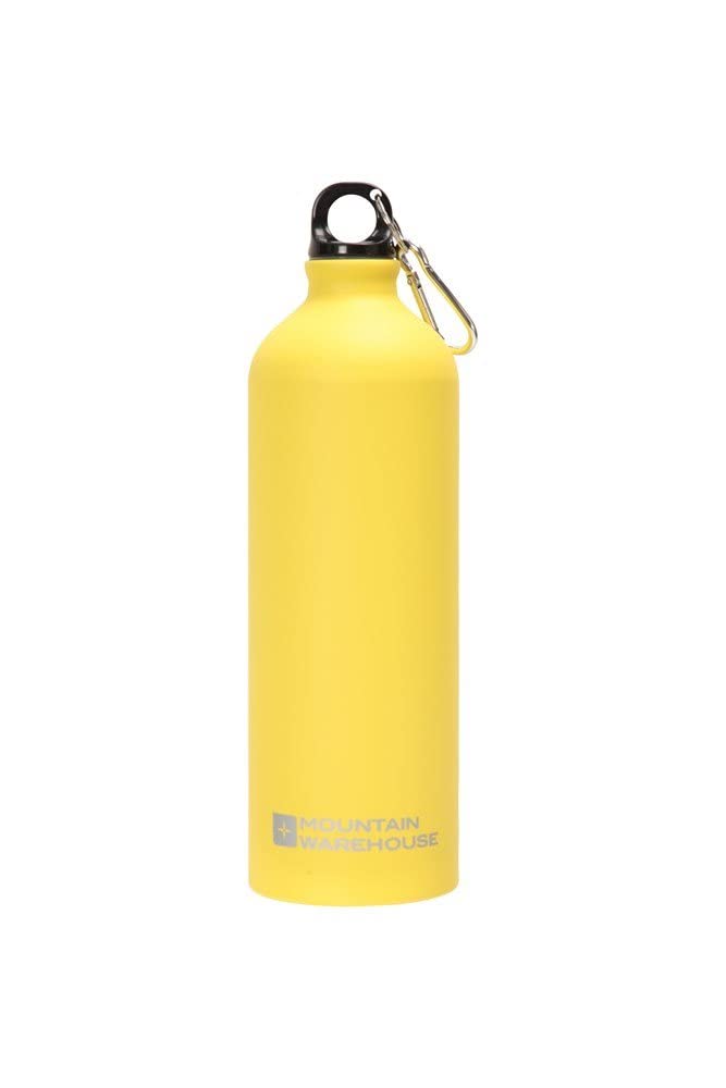 Mountain Warehouse Water Bottle - 1L Litre Matt Aluminium Drinking Drinks Flask + Carabiner Light