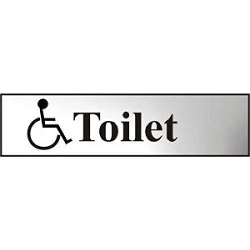 Image of Metal Self Adhesive Sign - Toilet (with disabled symbol) - Silver with Black Text - 200mm x 50mm
