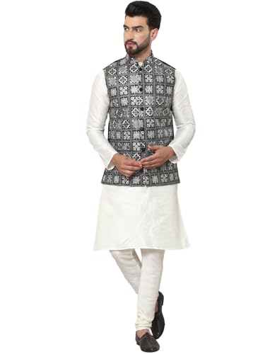 Image of SOJANYA (Since 1958 Men's Silk Blend Kurta Pyjama with Embroidered Nehru Jacket