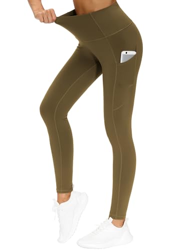 Image of THE GYM PEOPLE Thick High Waist Yoga Pants with Pockets, Tummy Control Workout Running Yoga Leggings for Women