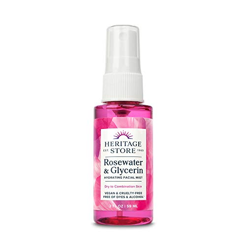 Heritage Store Rosewater & Glycerin Hydrating Facial Mist, for Dry Combination Skin Care, Rose Water Spray for Face with Vegetable Glycerine, Made Without Dyes or Alcohol, Vegan & Cruelty Free, 2oz