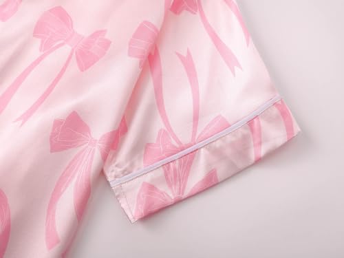 Beezizac Little & Big Girls Satin Silky Button Pajama Summer Short Sleeves Set Trendy Outfit Kid Size 6-164