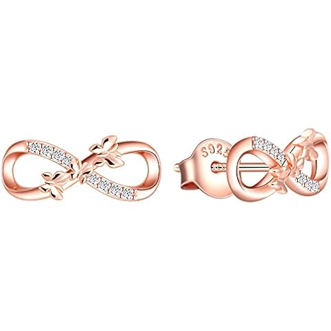MicLee Earrings studs for women, 925 sterling silver earrings, Cute butterfly and infinity symbol stud earrings, Inlaid zircon, girl's earrings, rose gold Cover