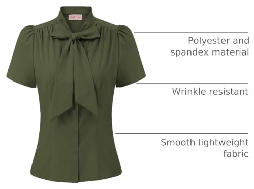 Image of Belle Poque Women Dressy Casual Top Bow Tie Button Down Short Sleeve Blouse
