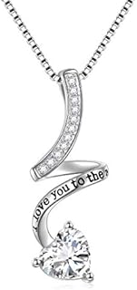 Valentine's Day Jewelry Gifts 925 Sterling Silver Heart Necklace with Message"I Love You to the Moon and Back""Love You More" Cubic Zirconia Pendant 18 Inches