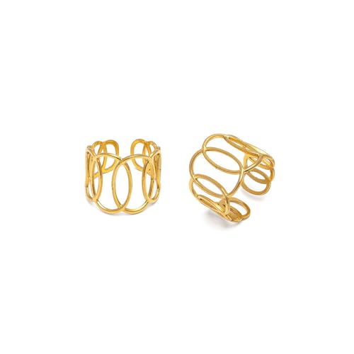 Bague en acier plaqué or au design vague unique issu de l'artisanat d'art