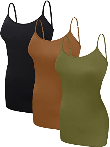 Image of WILLBOND 3 Pieces Women Basic Long Tanks Adjustable Spaghetti Strap Camisole Top