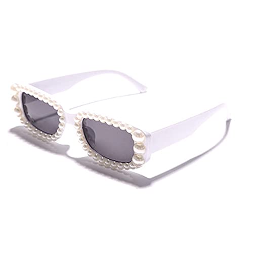 willochra Pearl Rectangular Candy colors Sunglasses Vintage Retro Diamond Narrow Square Rhinestone Party Sun Glasses UV400