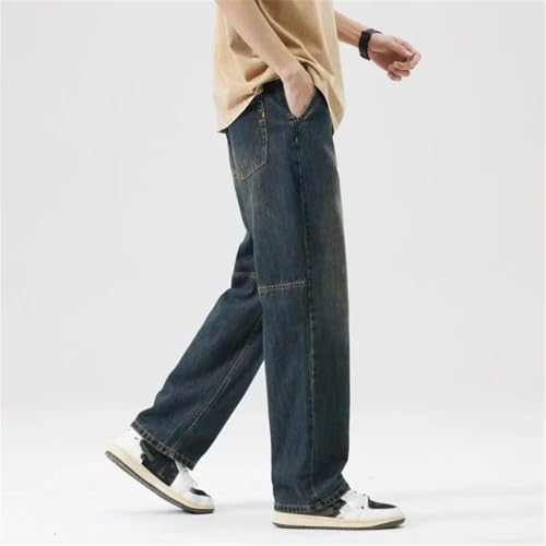 Men's Luxury Spliced Wide Straight Leg Jeans Korean Retro Street Baggy Denim Trousers2