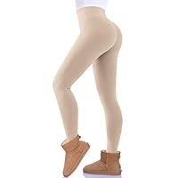 FuelMeFoot Thermo Leggings Damen Gefüttert Fleece High Waist Thermounterwäsche Warm Lang Strümpfhose Blickdicht Winter.08-Beige S/M