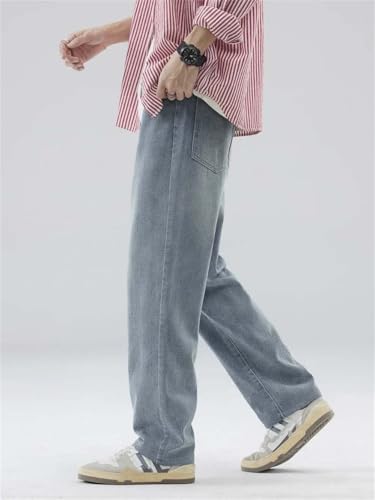 Men's Vintage Baggy Jeans Casual Distressed Straight Elastic Waist High Street Denim Pants3