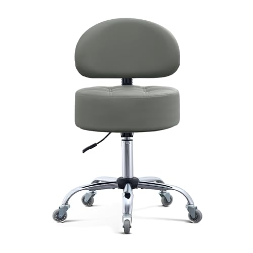 Image of Ergonomic Drafting Stool with Backrest Heavy Duty Hydraulic for Shop | Adjustable Height Rolling Stool Chair for Standing Desk, Salon, Tattoo, Kitchen, Home Office