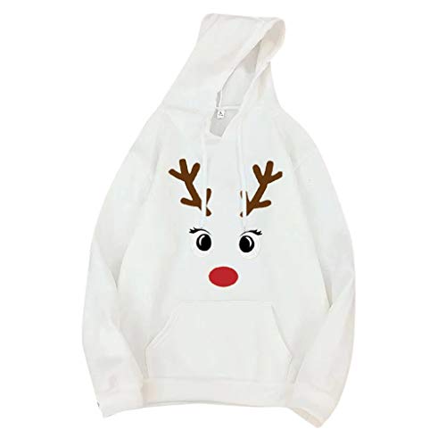 K-youth sudadera mujer Capucha Navidad 2019 Ofertas Estampado Flojo Ropa de Mujer Invierno Abrigos Sudaderas Adolescentes Chicas Tumblr Jersey Navidad Mujer Largo Blusa Tops Otoño (3# Blanco, S)