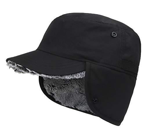 Connectyle Outdoor Mens Warm Hunting Hat with Earflaps Winter Skull Cap Faux Fur Baseball Cap Black