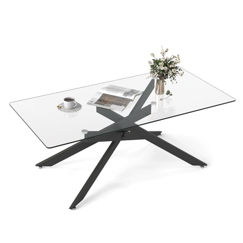 COSTWAY Mesa de Centro de Cristal, Mesa Central Rectangular con Tapa de Cristal Templado y Patas Tubulares de Metal, Mesita de Café Moderna para Salón Oficina Apartamento, 120 x 60 x 45,5 cm (Negro)