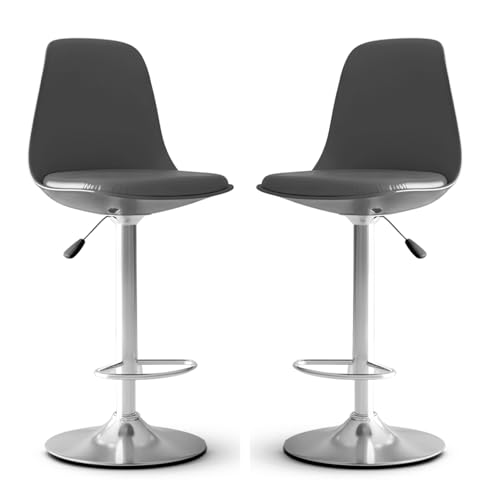 Image of DIYA Seating Solutions 360 Revolving Adjustable Height Bar Stool Chair with Chrome Metal Base | 1 Year Warranty | Leatherette Upholstery | Durable Stool for Kitchen, Office, Cafe- Grey (Pack of 2)