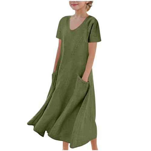 XINYUNZU Kleider für Mädchen Lang Baumwolle Leinen Kleid...