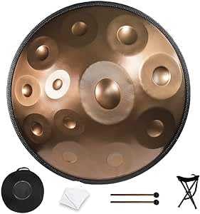 Handpan Drum Instrument en G Minor 440 Hz 22 Inch Steel Hand Drum con Bolsa 9 Notas para Meditación y Entrenamiento Musical Percusión para Adultos Principiantes (12 Notas)
