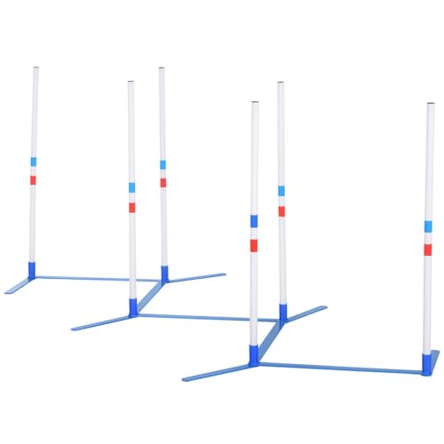 LUOBBDSE Lightweight Dog Agility Weave Pole Kit 6 Adjustable PE Poles for Outdoor Training 120inLx23.5inDx37inH White 5.3lb Includes Foldable Carry Bag