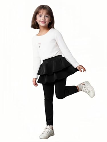 Girls School Uniform Pants Kids Stretchy Tights Soft Tutu Leggings with Ruffle Skirt (US, Age, 7 Years, 8 Years, Black)2